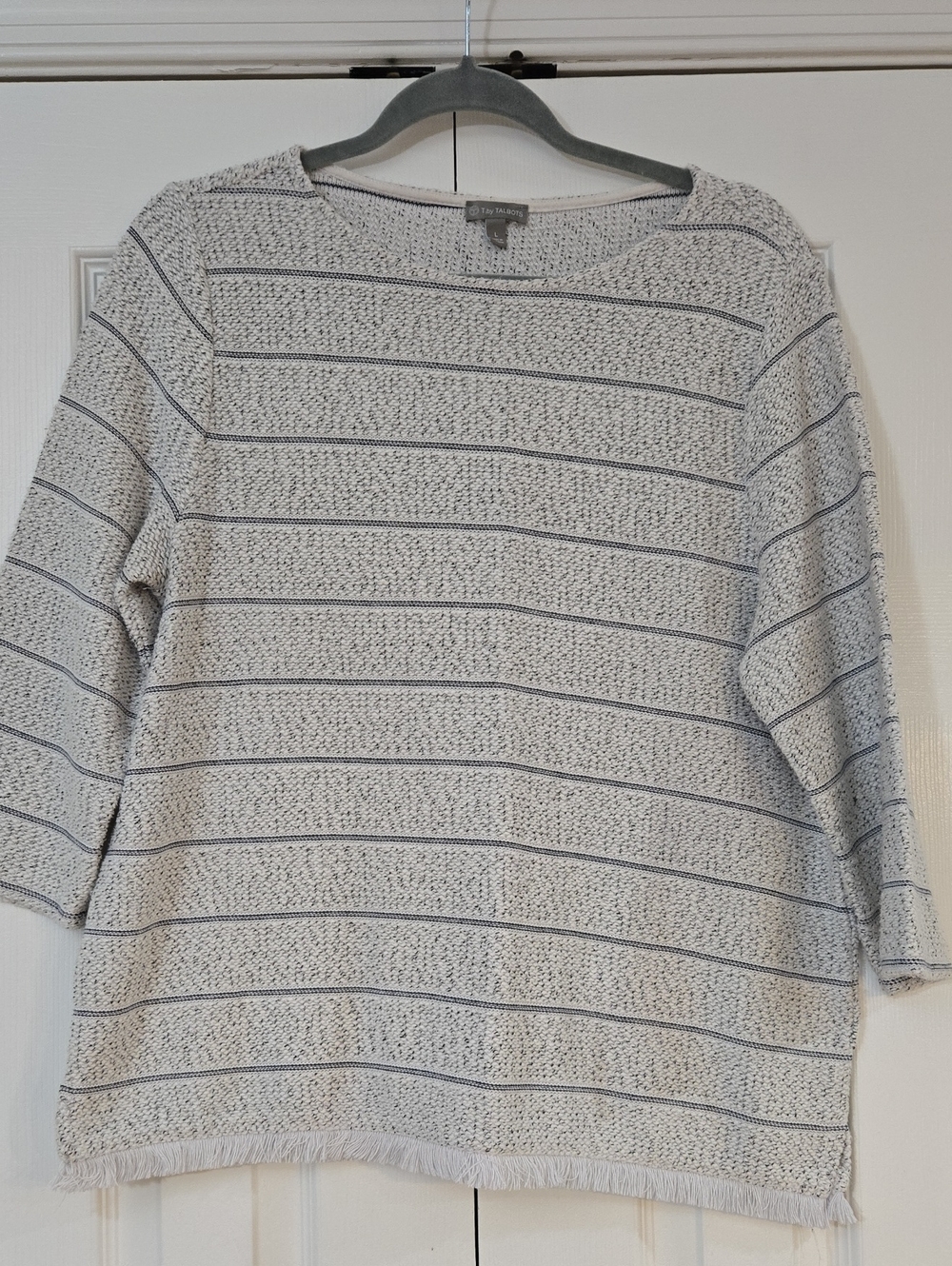 T by Talbots Coastal Textured Stripe Sweater Top - White & Black